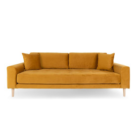 Sofa tapicerowana na nóżkach Lido 3-osobowa żółty / nogi naturalne House Nordic