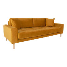 Sofa tapicerowana na nóżkach Lido 3-osobowa żółty / nogi naturalne House Nordic