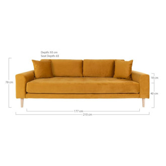 Sofa tapicerowana na nóżkach Lido 3-osobowa żółty / nogi naturalne House Nordic