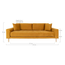Sofa tapicerowana na nóżkach Lido 3-osobowa żółty / nogi naturalne House Nordic