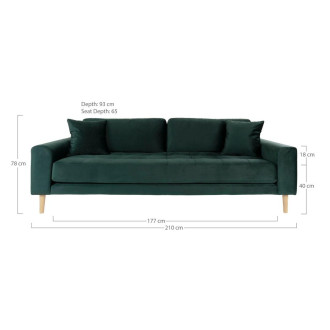Sofa tapicerowana na nóżkach Lido 3-osobowa butelkowa zieleń / nogi naturalne House Nordic