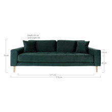 Sofa tapicerowana na nóżkach Lido 3-osobowa butelkowa zieleń / nogi naturalne House Nordic