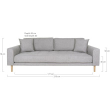 Sofa tapicerowana na nóżkach Lido 3-osobowa jasny szary / nogi naturalne House Nordic