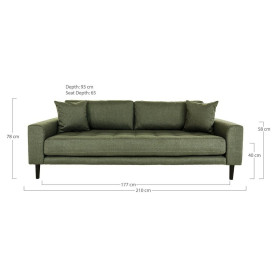 Sofa tapicerowana na nóżkach Lido 3-osobowa oliwkowa zieleń / nogi czarne House Nordic 2