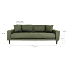Sofa tapicerowana na nóżkach Lido 3-osobowa oliwkowa zieleń / nogi czarne House Nordic