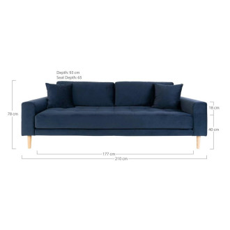 Sofa tapicerowana na nóżkach Lido 3-osobowa granatowy / nogi naturalne House Nordic