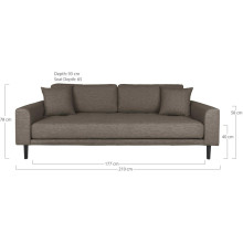 Sofa tapicerowana na nóżkach Lido 3-osobowa brązowy / nogi czarne House Nordic