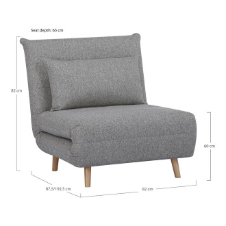 Fotel z poduszką i funkcją spania Marlow 82cm szary / brzoza House Nordic