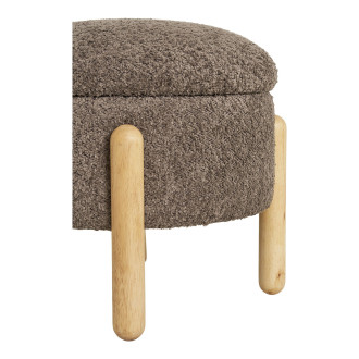 Pufa tapicerowana na nóżkach ze schowkiem Medas 45cm brązowy / naturalne drewno House Nordic