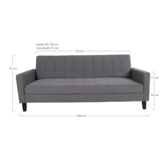 Sofa rozkładana pikowana na nóżkach Milton 204cm ciemny szary / czarne nogi House Nordic