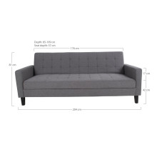 Sofa rozkładana pikowana na nóżkach Milton 204cm ciemny szary / czarne nogi House Nordic