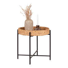 Stolik pomocniczy z tacą boho Naro 50cm hiacynt wodny / czarny House Nordic