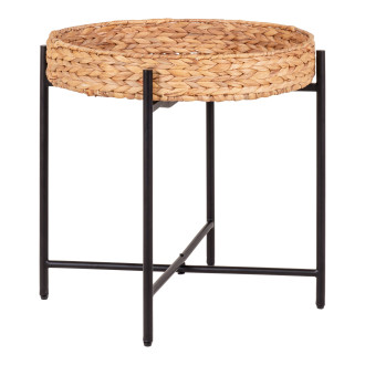 Stolik pomocniczy z tacą boho Naro 50cm hiacynt wodny / czarny House Nordic