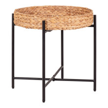 Stolik pomocniczy z tacą boho Naro 50cm hiacynt wodny / czarny House Nordic