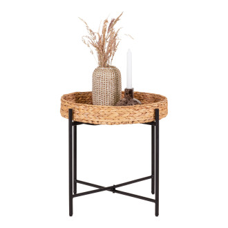 Stolik pomocniczy z tacą boho Naro 50cm hiacynt wodny / czarny House Nordic
