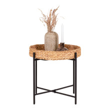 Stolik pomocniczy z tacą boho Naro 50cm hiacynt wodny / czarny House Nordic