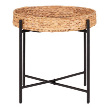 Stolik pomocniczy z tacą boho Naro 50cm hiacynt wodny / czarny House Nordic