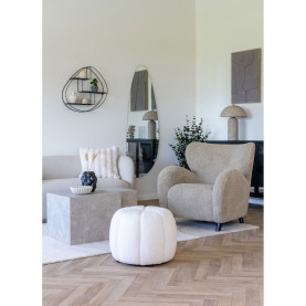 Pufa tapicerowana z przeszyciem Paisley 48cm biała House Nordic 2