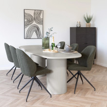 Stół cementowy organiczny na 2 kolumnowych nogach Maranola 240x96cm szaro-beżowy House Nordic