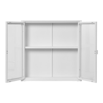 Półka ścienna metalowa ze szklanymi drzwiami Brisbane 80x80x18cm biała House Nordic