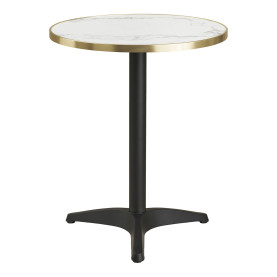 Stół okrągły Bistro 60cm biały marmur ze złotą krawędzią / czarna noga House Nordic
