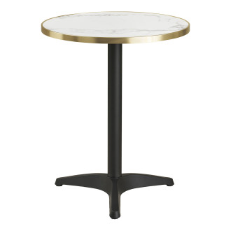 Stół okrągły Bistro 60cm biały marmur ze złotą krawędzią / czarna noga House Nordic