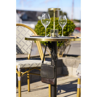 Stół okrągły Bistro 60cm biały marmur ze złotą krawędzią / czarna noga House Nordic