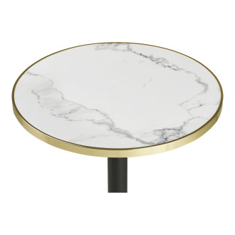 Stół okrągły Bistro 60cm biały marmur ze złotą krawędzią / czarna noga House Nordic