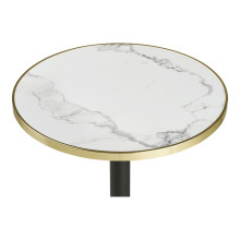 Stół okrągły Bistro 60cm biały marmur ze złotą krawędzią / czarna noga House Nordic