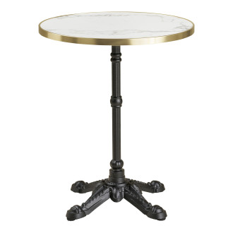 Stół okrągły Bistro 60cm biały marmur ze złotą krawędzią / żeliwna czarna noga House Nordic