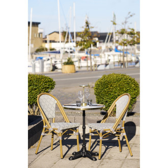 Stół okrągły Bistro 60cm biały marmur ze złotą krawędzią / żeliwna czarna noga House Nordic