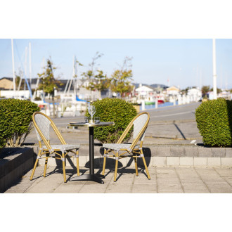 Stół okrągły Bistro 60cm biały marmur ze złotą krawędzią / czarna noga House Nordic