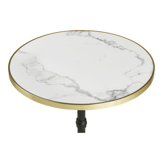 Stół okrągły Bistro 60cm biały marmur ze złotą krawędzią / żeliwna czarna noga House Nordic