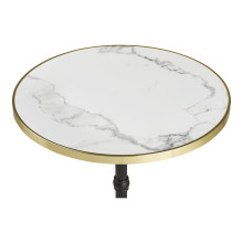 Stół okrągły Bistro 60cm biały marmur ze złotą krawędzią / żeliwna czarna noga House Nordic