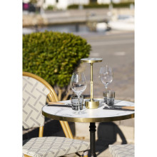 Stół okrągły Bistro 60cm biały marmur ze złotą krawędzią / żeliwna czarna noga House Nordic