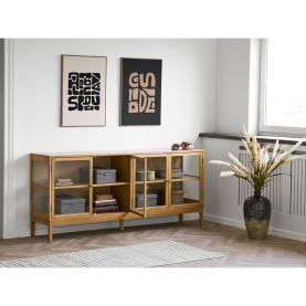 Komoda zamykana na nóżkach Zamora 80x180x40cm fornir dębowy / szkło hartowane House Nordic
