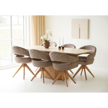 Stół na jednej nodze Noli 200x90cm blat ceramiczny / fornir jesionowy / imitacja trawertynu House Nordic