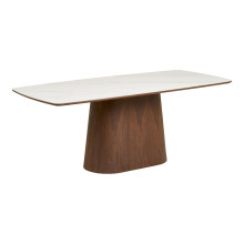 Stół na jednej nodze Noli 200x90cm blat ceramiczny / fornir jesionowy / biały / ciemnobrązowy House Nordic