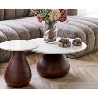 Stolik kawowy okrągły Heide 70cm drewno mango / marmur House Nordic