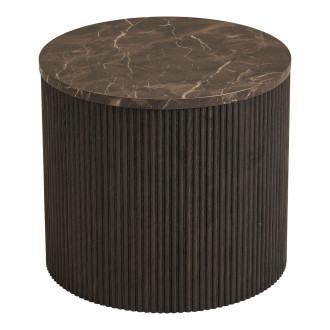 Stolik okrągły na ryflowanej podstawie Rota 45cm imitacja marmuru / ciemny brąz House Nordic
