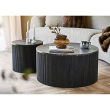 Stolik okrągły na ryflowanej podstawie Rota 80cm imitacja marmuru / ciemny brąz House Nordic