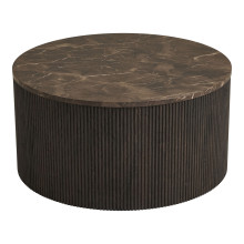 Stolik okrągły na ryflowanej podstawie Rota 80cm imitacja marmuru / ciemny brąz House Nordic