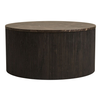 Stolik okrągły na ryflowanej podstawie Rota 80cm imitacja marmuru / ciemny brąz House Nordic