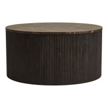 Stolik okrągły na ryflowanej podstawie Rota 80cm imitacja marmuru / ciemny brąz House Nordic
