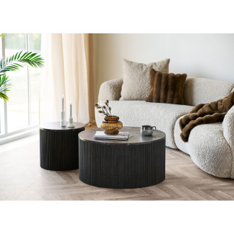 Stolik okrągły na ryflowanej podstawie Rota 80cm imitacja marmuru / ciemny brąz House Nordic