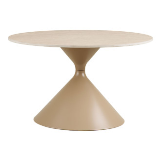 Stolik okrągły ceramiczny na jednej nodze - klepsydra Annecy 70cm trawertyn / piaskowy House Nordic