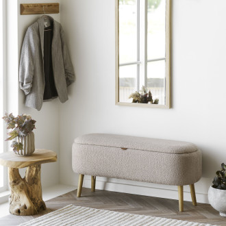 Ławka tapicerowana na nóżkach z pojemnikiem Harlow 95x37cm beż / drewno House Nordic