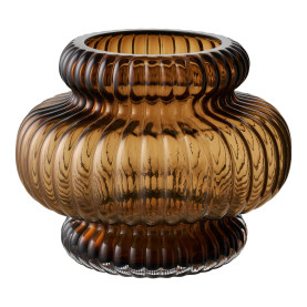 Wazon szklany ryflowany Flow ciemny brąz 20x16cm House Nordic