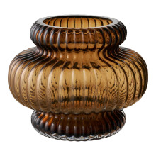 Wazon szklany ryflowany Flow ciemny brąz 20x16cm House Nordic