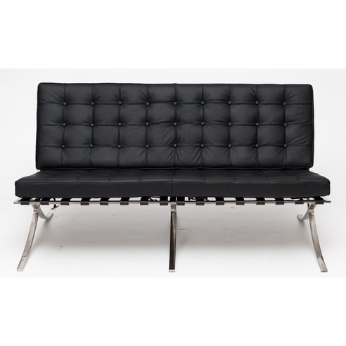 Stylowa Sofa pikowana z ekoskóry BA2 150 czarna D2.Design do salonu, poczekalni i kawiarni.